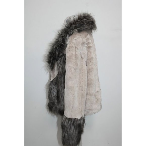 INC Womens Faux Fur Hook-And-Eye Closure Color Block Jacket Beige - Picture 4 of 11
